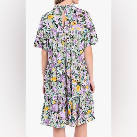 Donna Morgan Sz 10 Purple/Green Floral Women’s Loose Multi Tier High Neck Dress - Picture 2 of 7